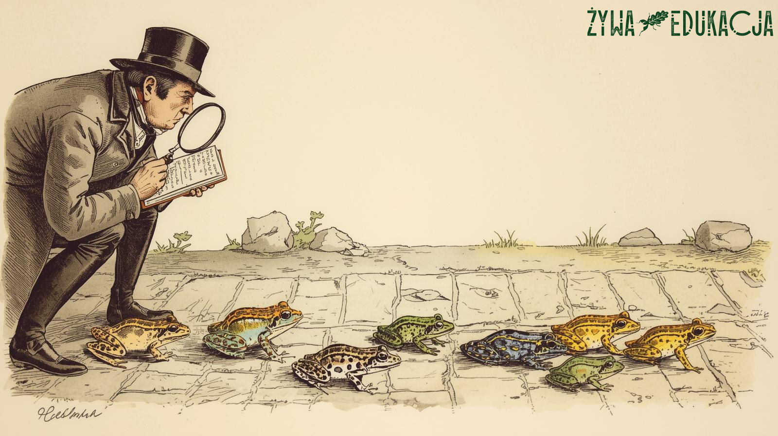 przyrodnik przygląda się żabom przechodzącym przez jezdnię - nadzór herpetologiczny, nadzór przyrodniczy