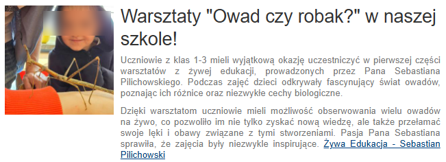 Żywa Edukacja Sebastian Pilichowski Miejski Druid - lekcja z owadami w Szkole Podstawowej w Świdnicy